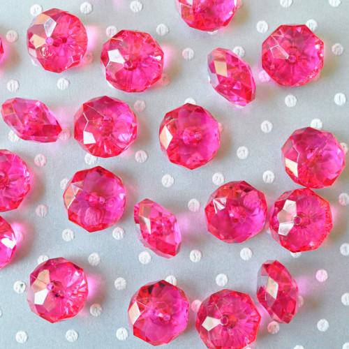 Acrylic Beads, Rondelle, Faceted, Fuchsia, 12mm - BEADED CREATIONS