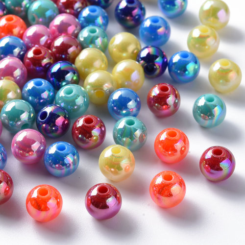 Acrylic Beads, Round, AB, Assorted, Bright, 8mm - BEADED CREATIONS