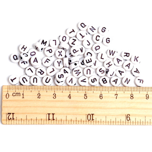 Acrylic Beads, Round, Alphabet, Letter, Opaque, White, Black, Assorted, A-Z, 6mm - BEADED CREATIONS