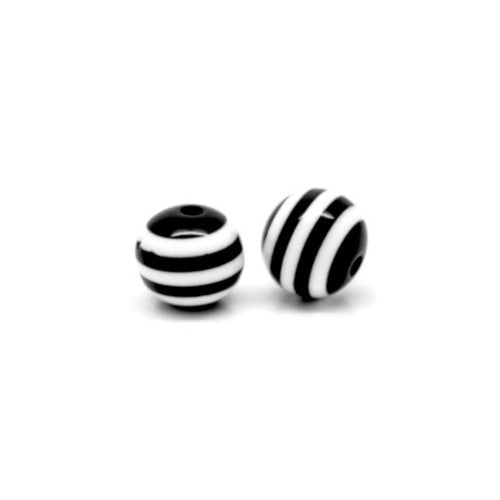 Acrylic Beads, Round, Bubblegum, Black, White, Striped, 10mm - BEADED CREATIONS
