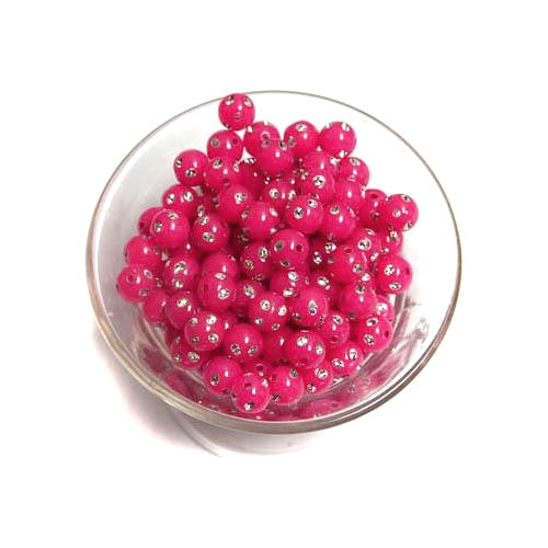 Acrylic Beads, Round, Bubblegum, Fuchsia, Bling, 8mm - BEADED CREATIONS