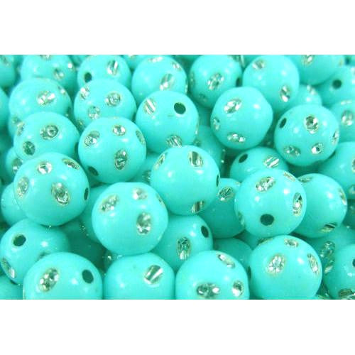 Acrylic Beads, Round, Bubblegum, Turquoise, Bling, 8mm - BEADED CREATIONS
