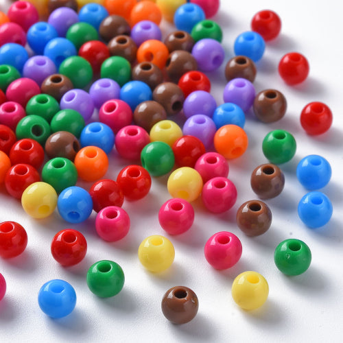 Acrylic Beads, Round, Opaque, Mixed Colors, 6mm - BEADED CREATIONS