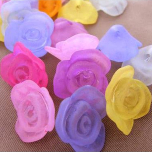 Acrylic Beads, Transparent, Frosted, Rose, Flower, Button, Mixed, 16mm - BEADED CREATIONS