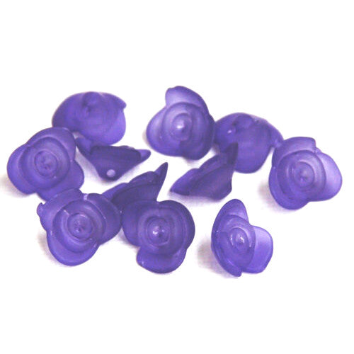 Acrylic Beads, Transparent, Frosted, Rose, Flower, Button, Purple, 16mm - BEADED CREATIONS