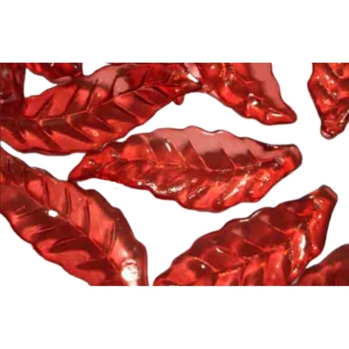 Acrylic Beads, Transparent, Leaves, Red, 28mm - BEADED CREATIONS