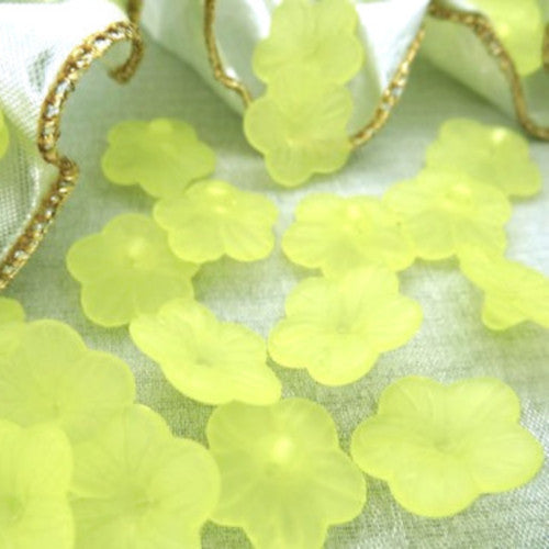 Acrylic Beads, Yellow, Frosted, 5-Petal, Flower, Button Beads, 15mm - BEADED CREATIONS