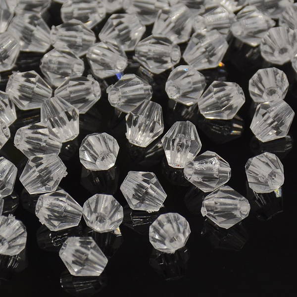 Acrylic Beads, Bicone, Faceted, Clear, 6mm - BEADED CREATIONS
