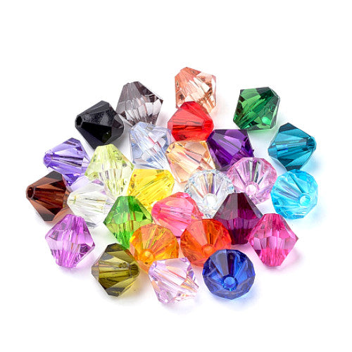 Acrylic Beads, Bicone, Faceted, Transparent, Mixed Colors, 6mm - BEADED CREATIONS