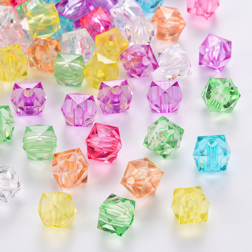 Acrylic Beads, Cube, Faceted, Transparent, Mixed Colors, 10mm - BEADED CREATIONS