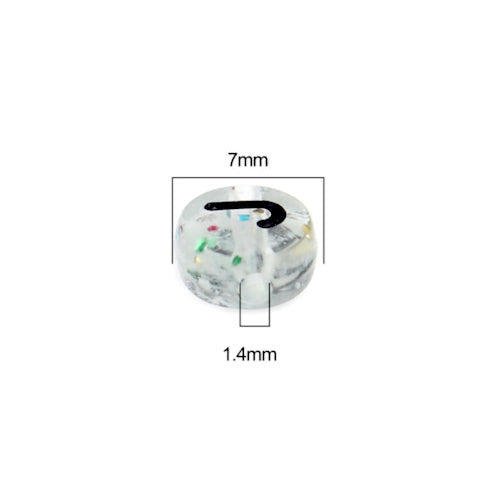 Acrylic Beads, Flat, Round, A-Z, Letters, Clear, Black, Glitter, 7mm - BEADED CREATIONS