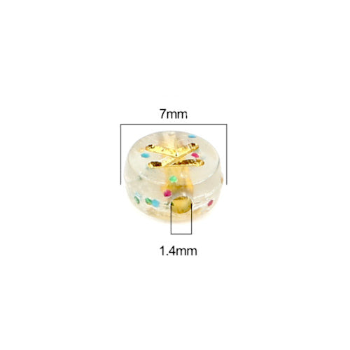 Acrylic Beads, Flat, Round, A-Z, Letters, Clear, Gold, Glitter, 7mm - BEADED CREATIONS