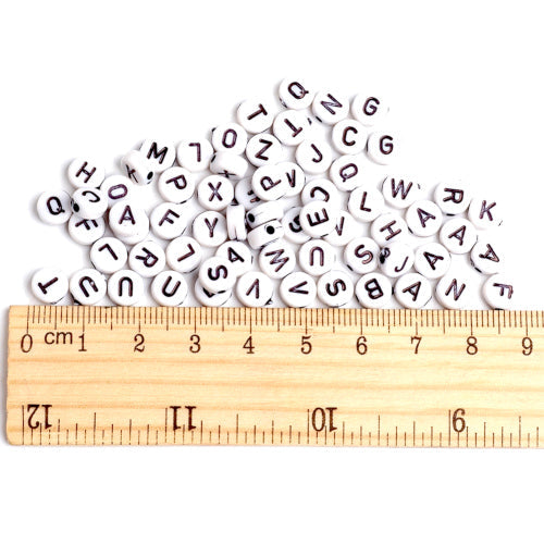 Acrylic Beads, Flat, Round, A-Z, Letters, White, Black, Mixed, 7mm - BEADED CREATIONS