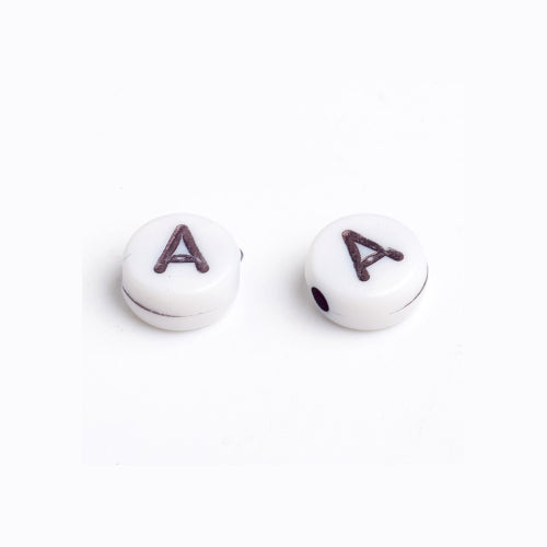 Acrylic Beads, Flat, Round, A-Z, Letters, White, Black, Mixed, 7mm - BEADED CREATIONS