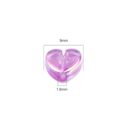 Acrylic Beads, Heart, Medium Lavender AB, 9mm - BEADED CREATIONS