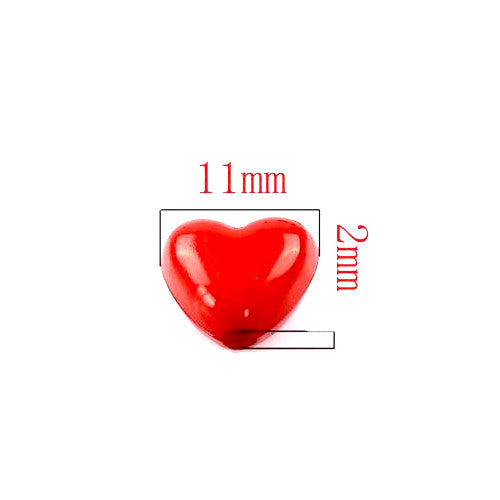 Acrylic Beads, Heart, Opaque, Red, 11mm - BEADED CREATIONS