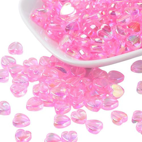 Acrylic Beads, Heart, Persian Pink AB, 9mm - BEADED CREATIONS