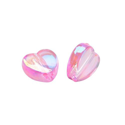 Acrylic Beads, Heart, Persian Pink AB, 9mm - BEADED CREATIONS