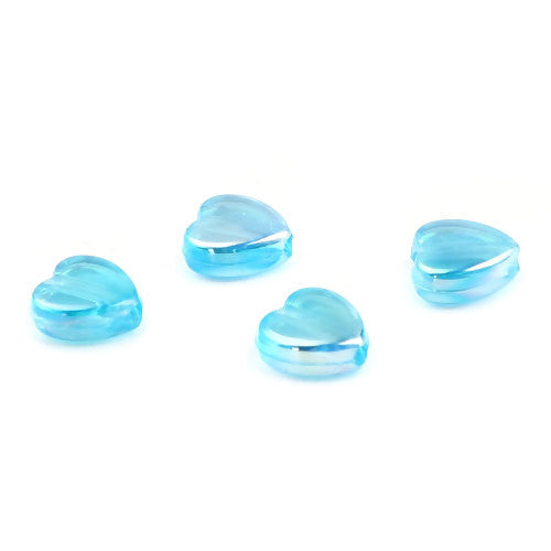 Acrylic Beads, Heart, Sky Blue AB, 9mm - BEADED CREATIONS