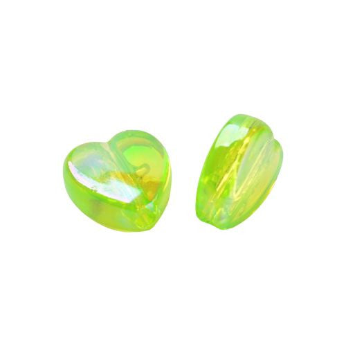 Acrylic Beads, Heart, Spring Green AB, 9mm - BEADED CREATIONS