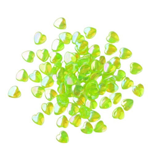 Acrylic Beads, Heart, Spring Green AB, 9mm - BEADED CREATIONS