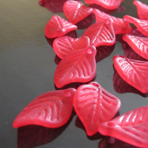 Acrylic Beads, Leaf, Frosted, Red, 18mm - BEADED CREATIONS