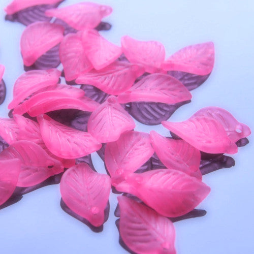 Acrylic Beads, Leaf, Frosted, Rose Pink, 18mm - BEADED CREATIONS