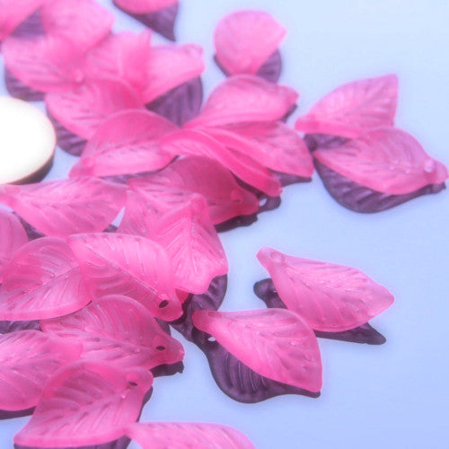 Acrylic Beads, Leaf, Frosted, Rose Pink, 18mm - BEADED CREATIONS