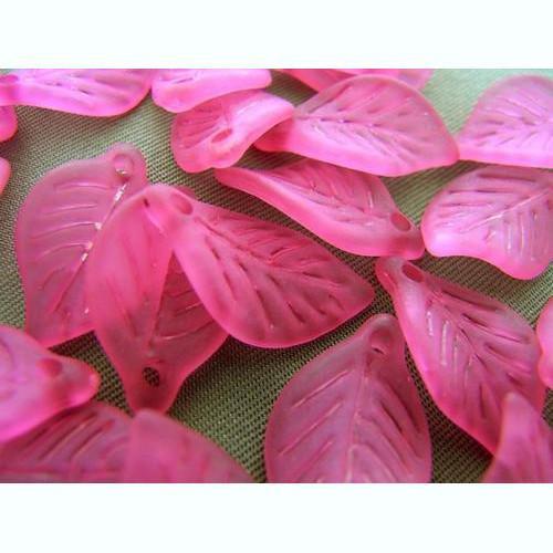 Acrylic Beads, Leaf, Frosted, Rose Pink, 18mm - BEADED CREATIONS