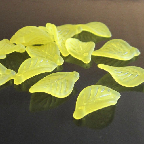 Acrylic Beads, Leaf, Frosted, Yellow, 18mm - BEADED CREATIONS