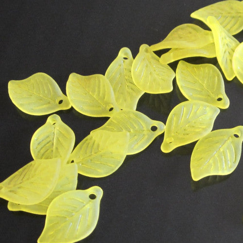 Acrylic Beads, Leaf, Frosted, Yellow, 18mm - BEADED CREATIONS