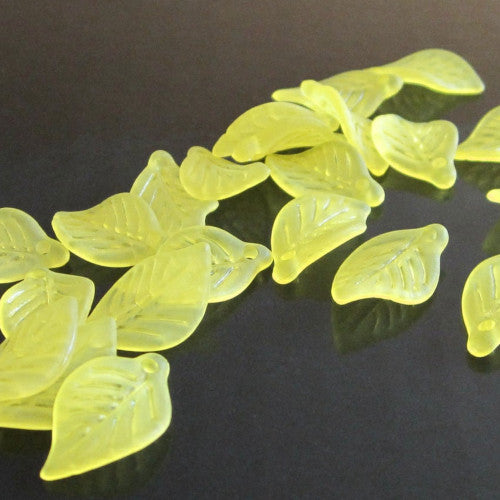 Acrylic Beads, Leaf, Frosted, Yellow, 18mm - BEADED CREATIONS