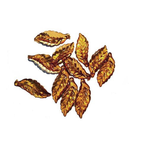 Acrylic Beads, Leaf, Transparent, Golden Brown, 28mm - BEADED CREATIONS