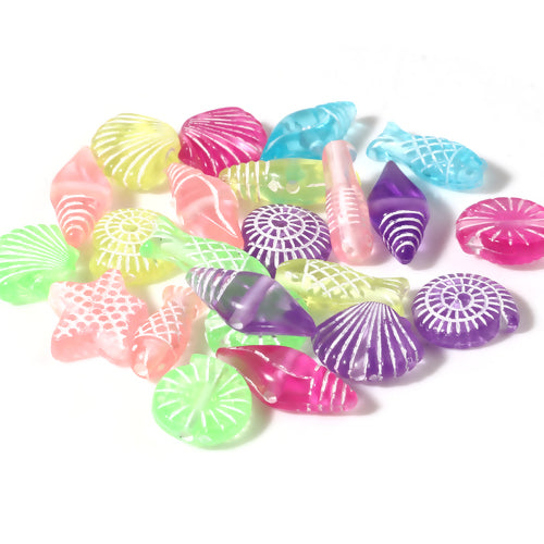 Acrylic Beads, Ocean Theme, Transparent, Mixed Colors, 12-17mm - BEADED CREATIONS