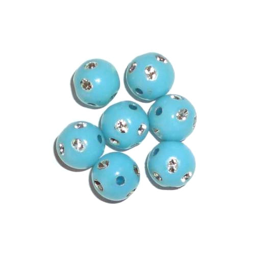 Acrylic Beads, Round, Bling, Aqua Blue, Silver, 8mm - BEADED CREATIONS