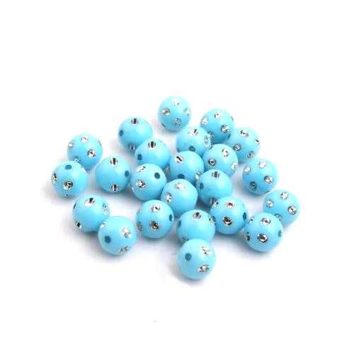 Acrylic Beads, Round, Bling, Aqua Blue, Silver, 8mm - BEADED CREATIONS