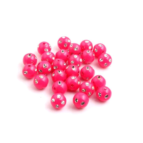 Acrylic Beads, Round, Bling, Fuchsia, Silver, 8mm - BEADED CREATIONS