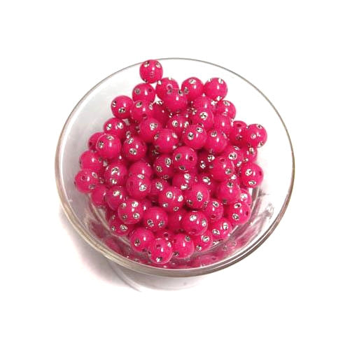 Acrylic Beads, Round, Bling, Fuchsia, Silver, 8mm - BEADED CREATIONS