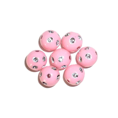 Acrylic Beads, Round, Bling, Pink, Silver, 8mm - BEADED CREATIONS