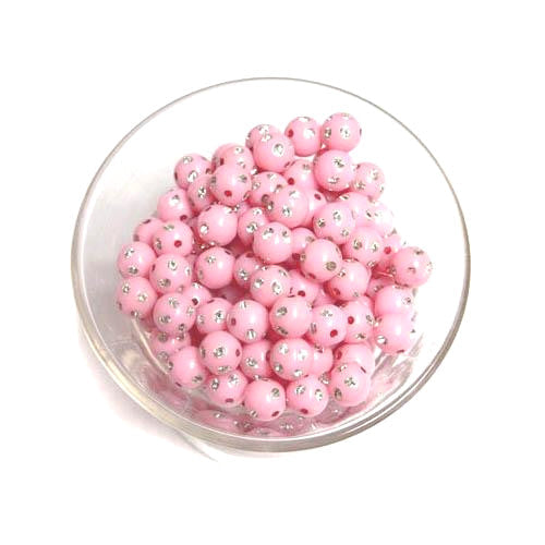 Acrylic Beads, Round, Bling, Pink, Silver, 8mm - BEADED CREATIONS