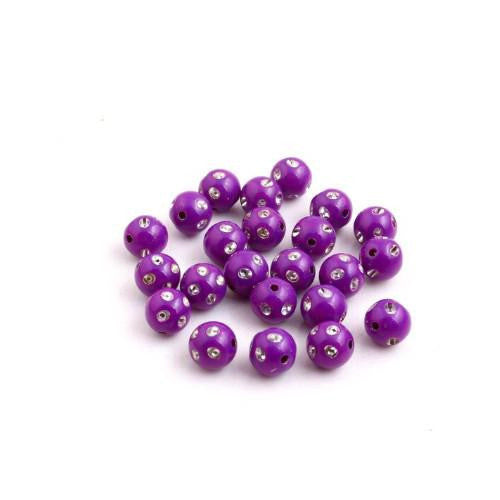 Acrylic Beads, Round, Bling, Purple, Silver, 8mm - BEADED CREATIONS