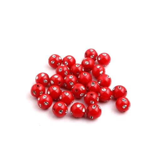 Acrylic Beads, Round, Bling, Red, Silver, 8mm - BEADED CREATIONS