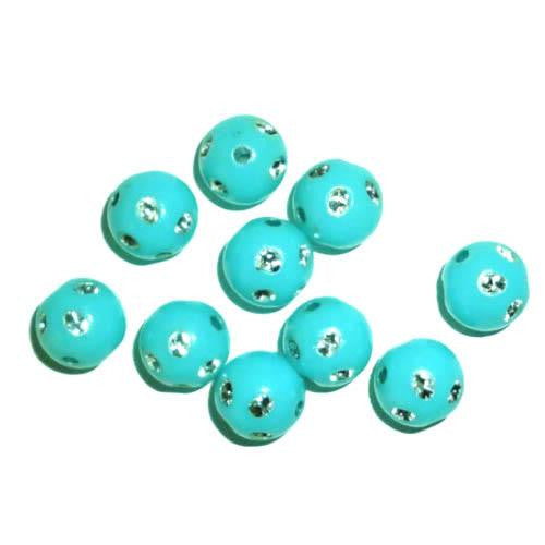 Acrylic Beads, Round, Bling, Turquoise, Silver, 8mm - BEADED CREATIONS