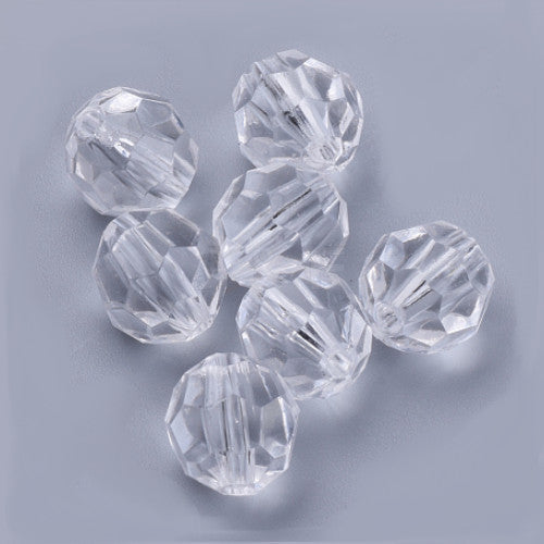 Acrylic Beads, Round, Faceted, Clear, 6mm - BEADED CREATIONS