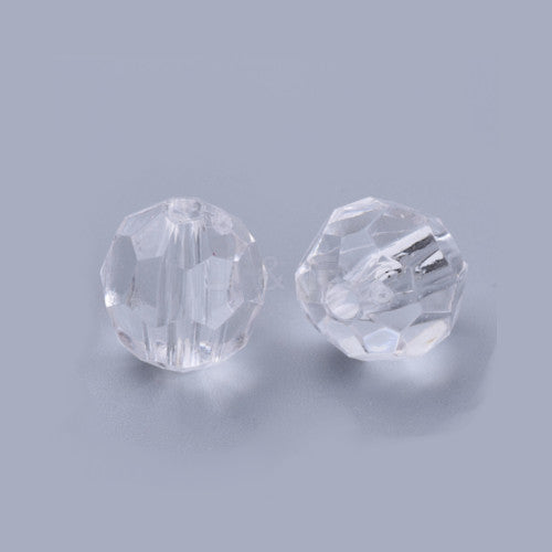 Acrylic Beads, Round, Faceted, Clear, 6mm - BEADED CREATIONS