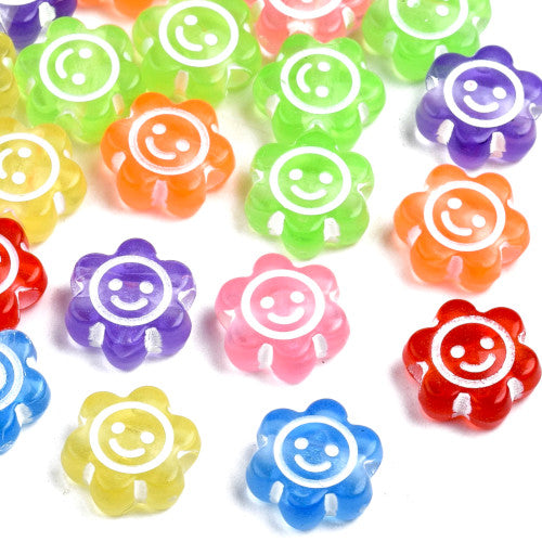 Acrylic Beads, Round, Flower, Smiley Face, Mixed Colors, 10mm - BEADED CREATIONS