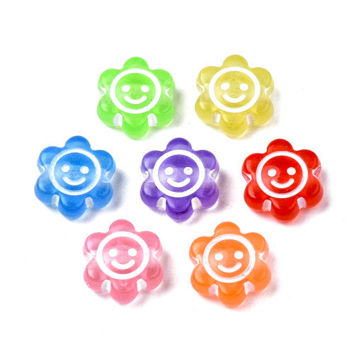 Acrylic Beads, Round, Flower, Smiley Face, Mixed Colors, 10mm - BEADED CREATIONS