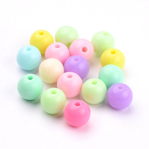 Acrylic Beads, Round, Opaque, Mixed, Pastel Colors, 10mm - BEADED CREATIONS