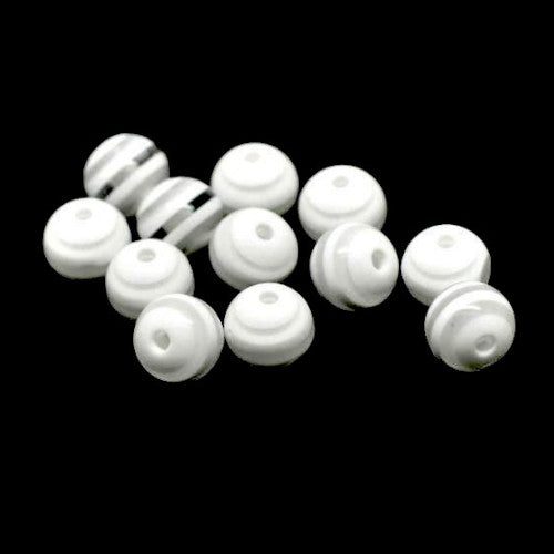 Acrylic Beads, Round, Striped, Clear, White, 10mm - BEADED CREATIONS