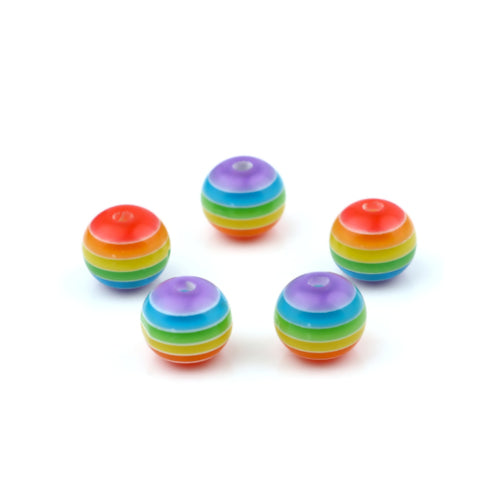 Acrylic Beads, Round, Striped, Multicolor, 8mm - BEADED CREATIONS